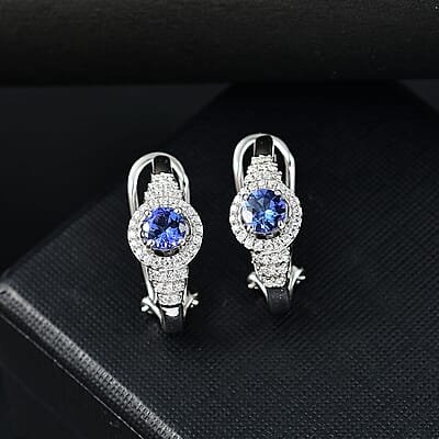 D'Joy AAA Tanzanite and Moissanite 1.40 ctw Latch Back Earrings in Rhodium Over Sterling Silver