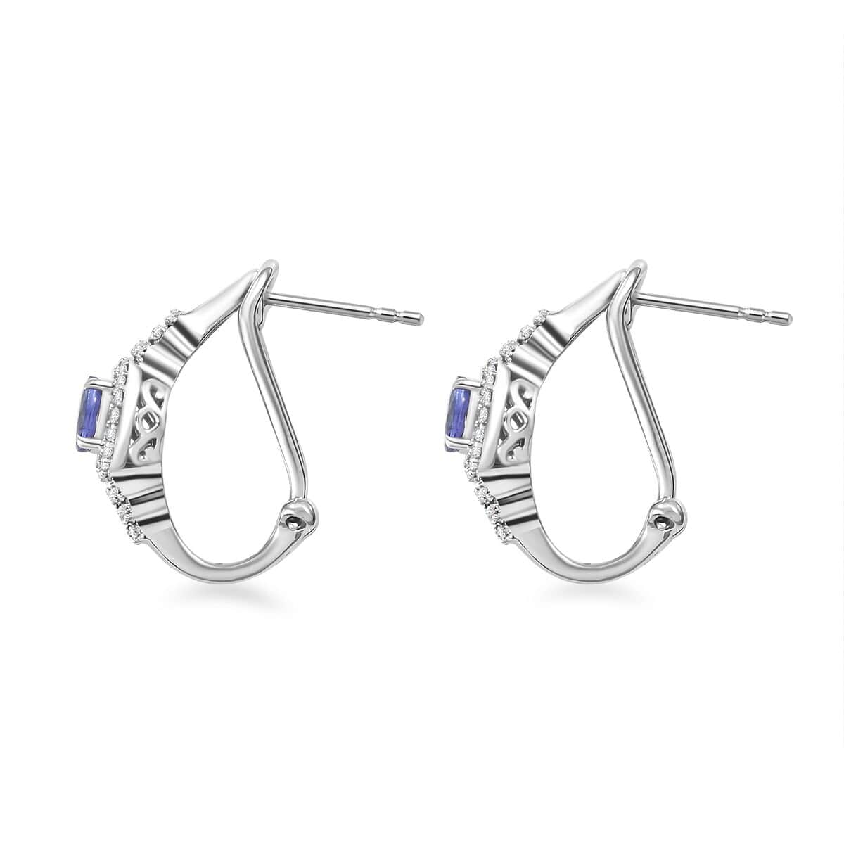 AAA Tanzanite and Moissanite 1.40 ctw Latch Back Earrings in Rhodium Over Sterling Silver image number 3