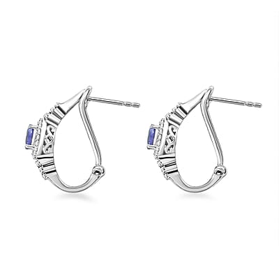 D'Joy AAA Tanzanite and Moissanite 1.40 ctw Latch Back Earrings in Rhodium Over Sterling Silver
