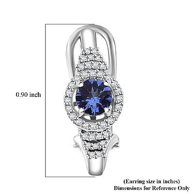 D'Joy AAA Tanzanite and Moissanite 1.40 ctw Latch Back Earrings in Rhodium Over Sterling Silver
