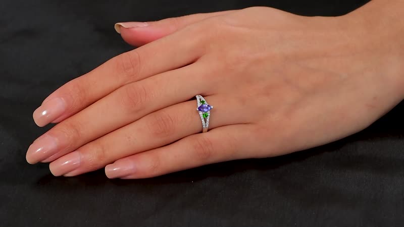 AAA Tanzanite, Multi Gemstone Ring in Rhodium Over Sterling Silver (Size 10.0) 0.70 ctw