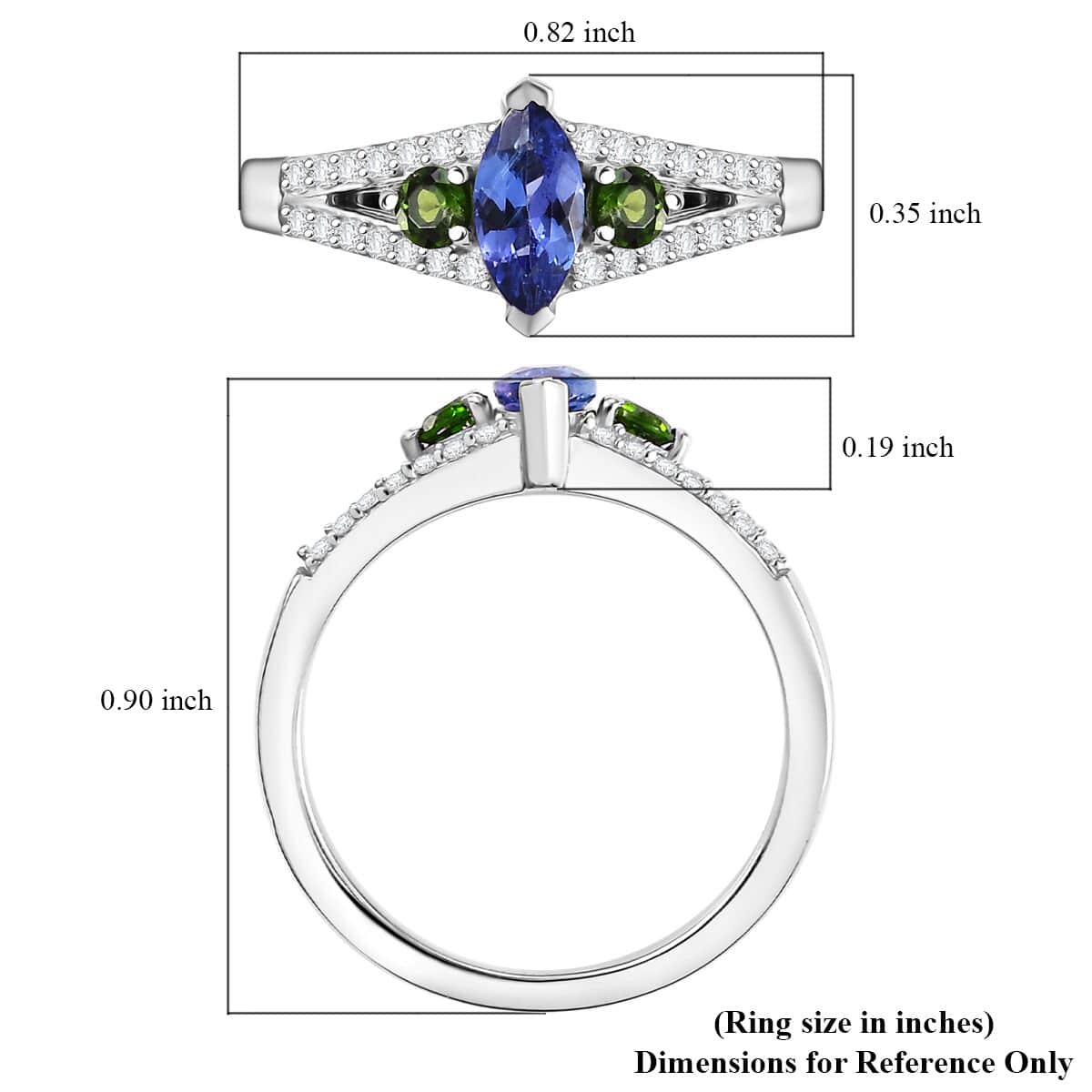 AAA Tanzanites and Multi Gemstone 0.70 ctw Split Shank Ring in Rhodium Over Sterling Silver (Size 10.0) image number 5