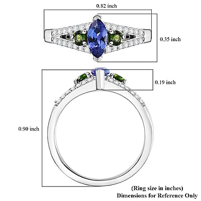 D'Joy AAA Tanzanites and Multi Gemstone 0.70 ctw Split Shank Ring in Rhodium Over Sterling Silver (Size 10.0)