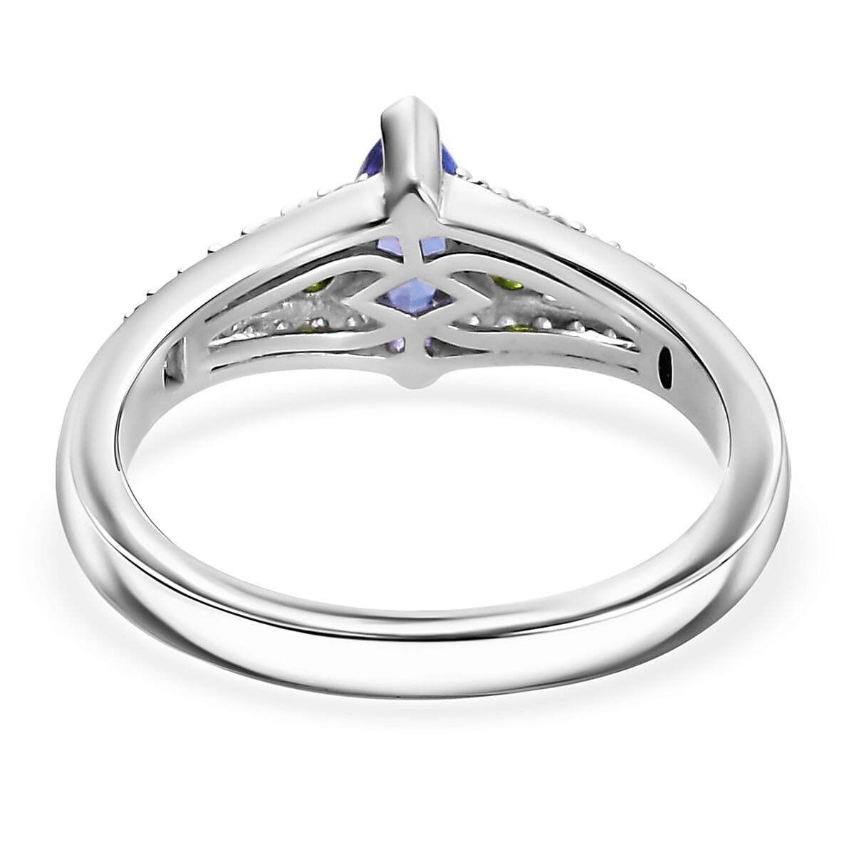 D'Joy AAA Tanzanites and Multi Gemstone 0.70 ctw Split Shank Ring in Rhodium Over Sterling Silver (Size 5.0) image number 4