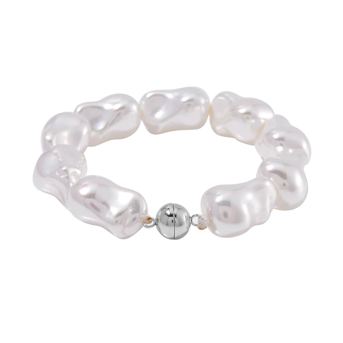 Doorbuster White Shell Pearl Bracelet in Stainless Steel (8.50 In) image number 2