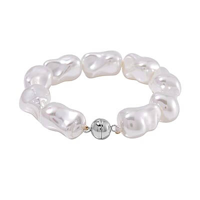 White Shell Pearl Bracelet in Stainless Steel (8.50 In)