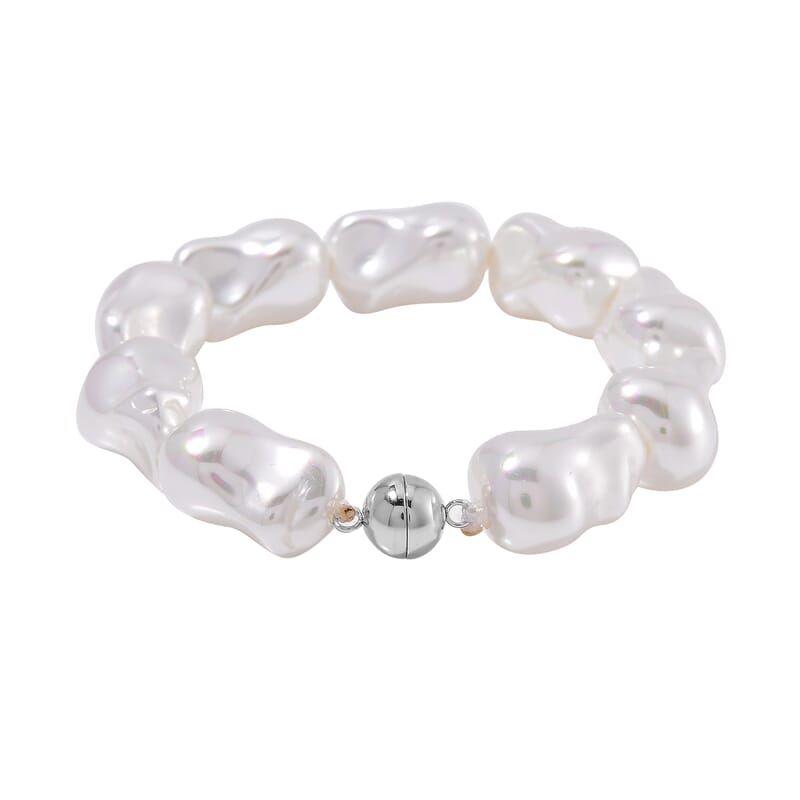 White Shell Pearl Bracelet in Stainless Steel (8.50 In)