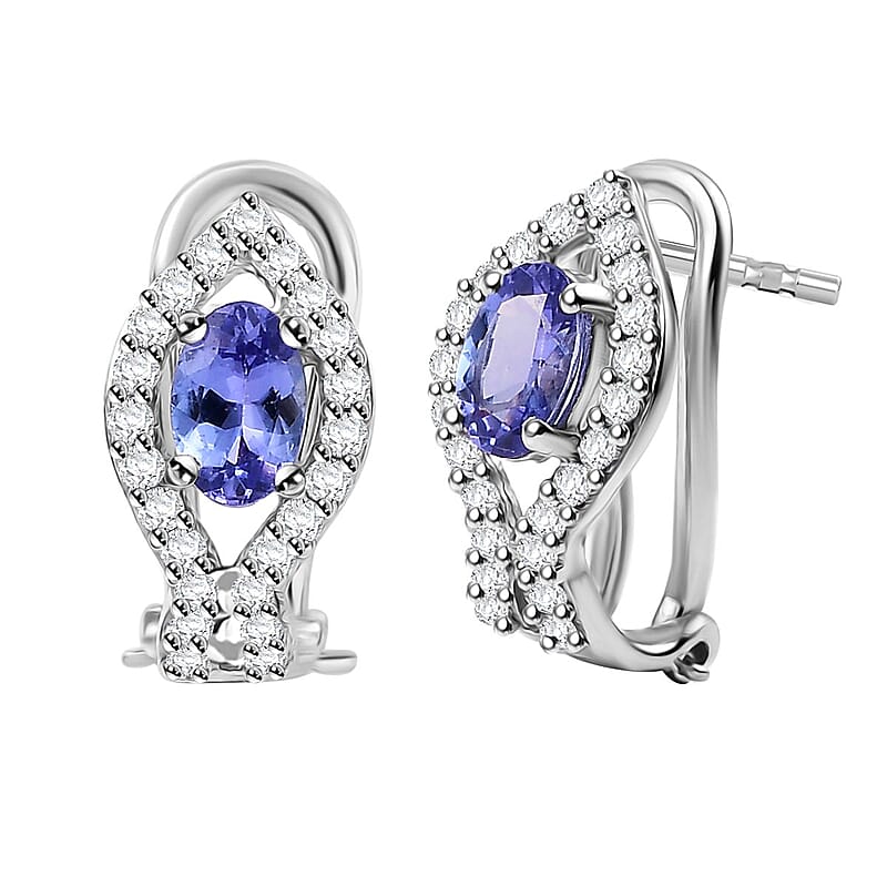 D'Joy AAA Tanzanite and Moissanite 1.35 ctw Latch Back Earrings in Rhodium Over Sterling Silver