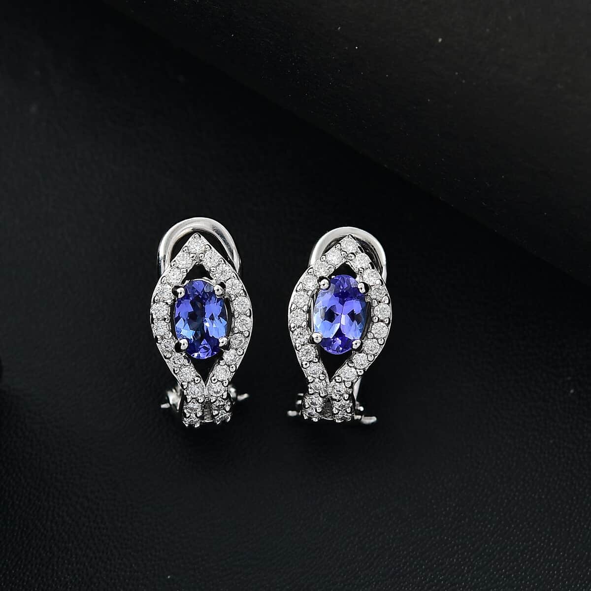 AAA Tanzanite and Moissanite 1.35 ctw Latch Back Earrings in Rhodium Over Sterling Silver image number 1