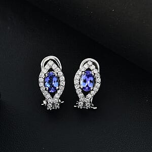 D'Joy AAA Tanzanite and Moissanite 1.35 ctw Latch Back Earrings in Rhodium Over Sterling Silver