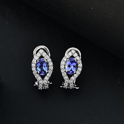 D'Joy AAA Tanzanite and Moissanite 1.35 ctw Latch Back Earrings in Rhodium Over Sterling Silver