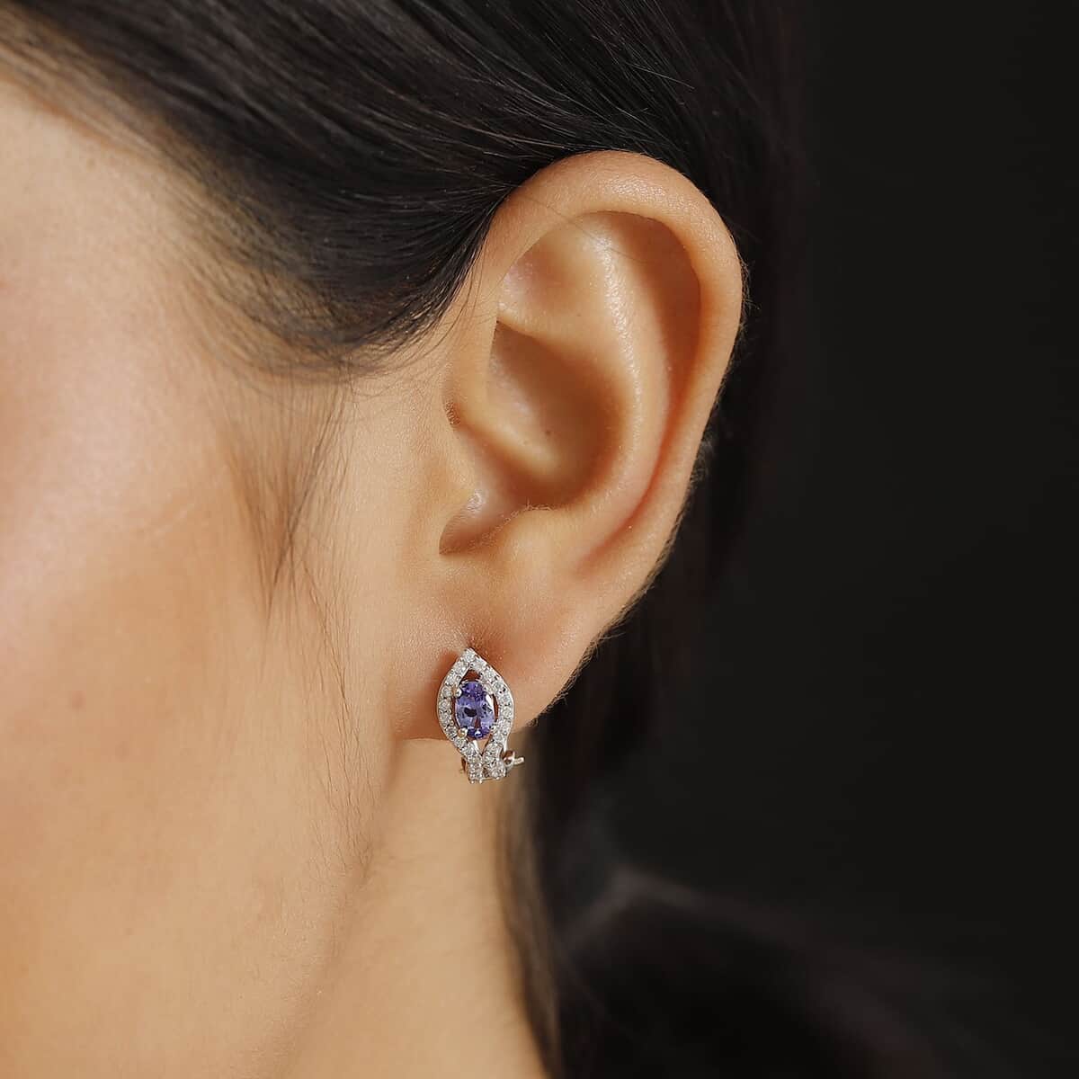 AAA Tanzanite and Moissanite 1.35 ctw Latch Back Earrings in Rhodium Over Sterling Silver image number 2