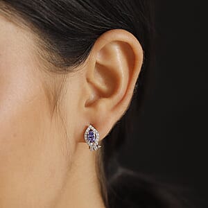 D'Joy AAA Tanzanite and Moissanite 1.35 ctw Latch Back Earrings in Rhodium Over Sterling Silver