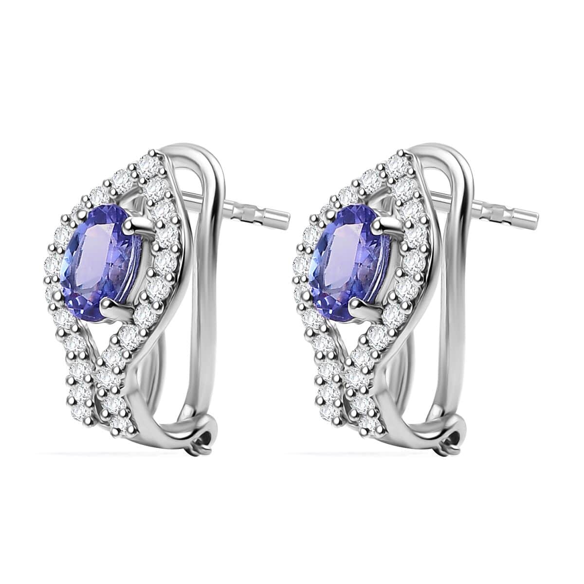 AAA Tanzanite and Moissanite 1.35 ctw Latch Back Earrings in Rhodium Over Sterling Silver image number 3