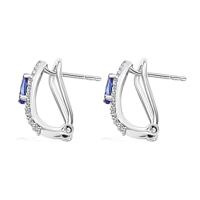 D'Joy AAA Tanzanite and Moissanite 1.35 ctw Latch Back Earrings in Rhodium Over Sterling Silver