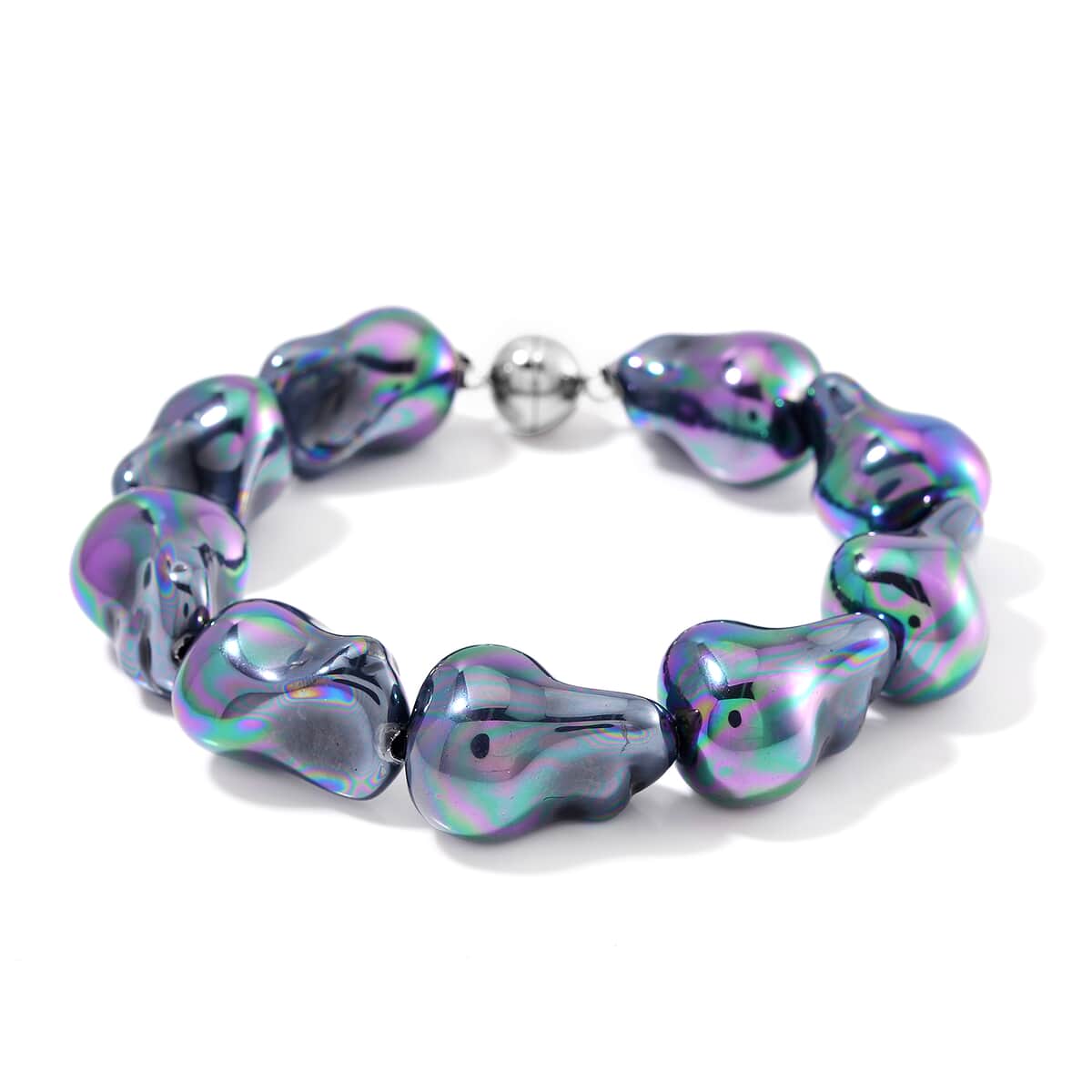 Doorbuster Peacock Color Shell Pearl Bracelet in Stainless Steel (8.50 In) image number 0