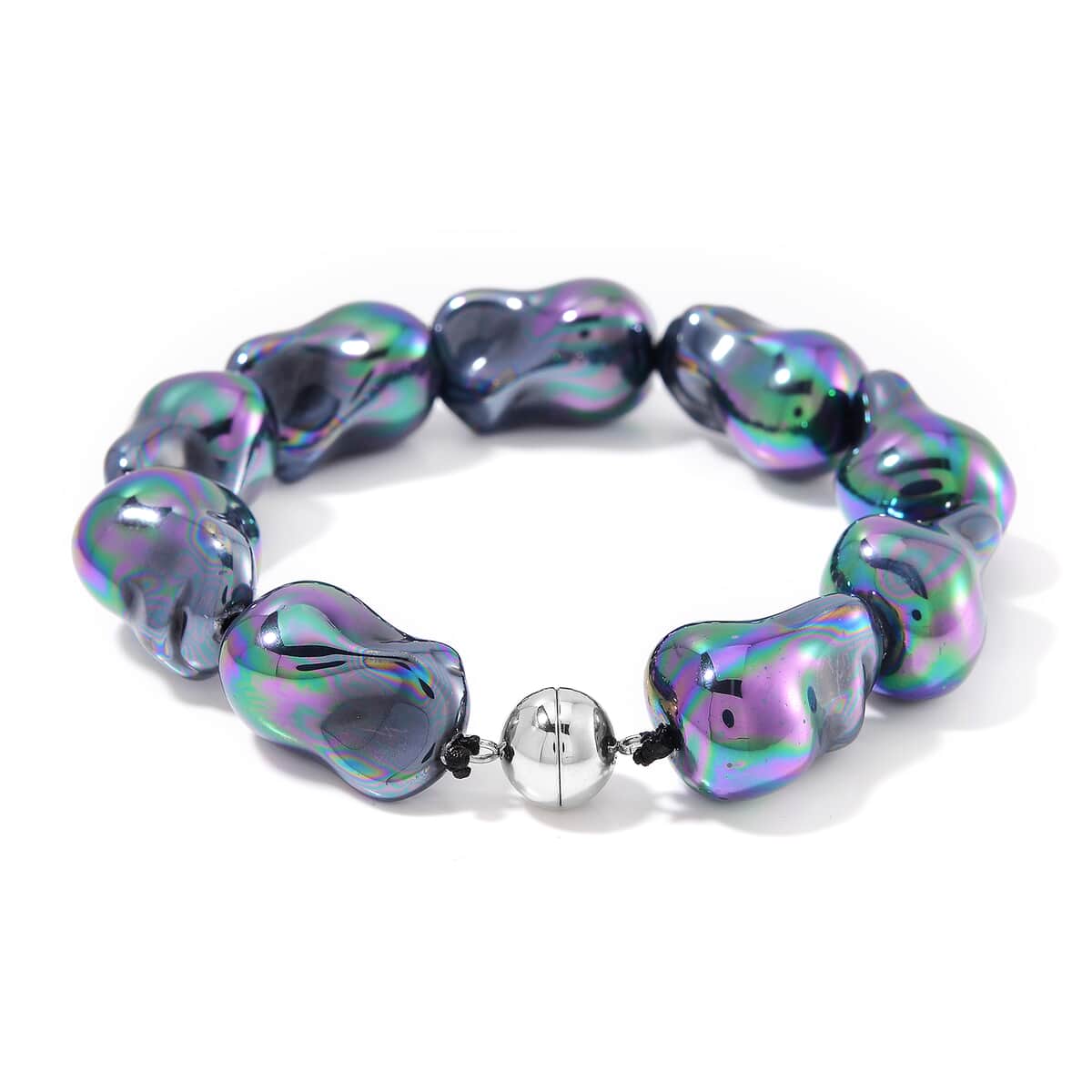 Doorbuster Peacock Color Shell Pearl Bracelet in Stainless Steel (8.50 In) image number 2