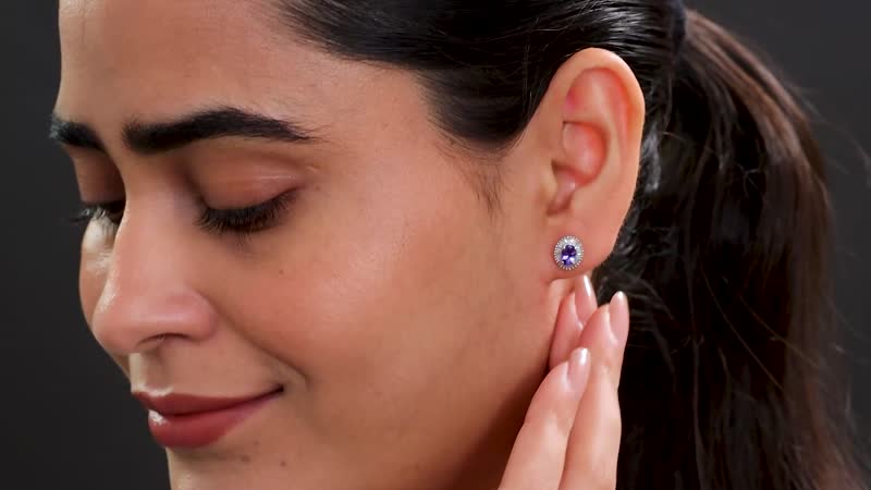 D'Joy AAA Tanzanite and Diamond 1.30 ctw Halo Earrings in Rhodium Over Sterling Silver