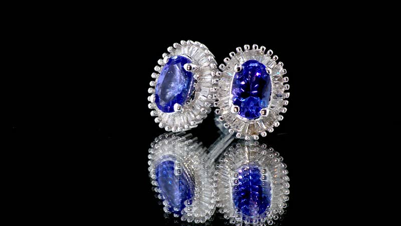 D'Joy AAA Tanzanite and Diamond 1.30 ctw Halo Earrings in Rhodium Over Sterling Silver