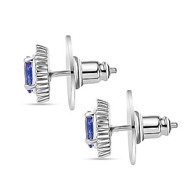 D'Joy AAA Tanzanite and Diamond 1.30 ctw Halo Earrings in Rhodium Over Sterling Silver
