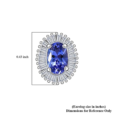 D'Joy AAA Tanzanite and Diamond 1.30 ctw Halo Earrings in Rhodium Over Sterling Silver
