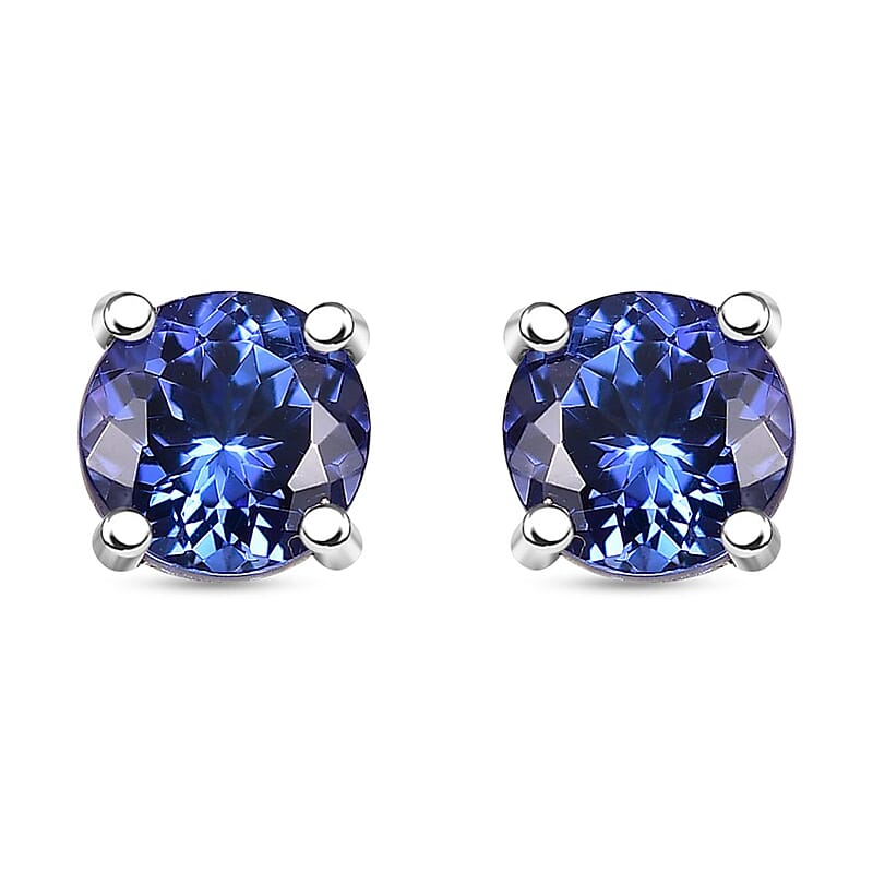 AAA Tanzanite 1.50 ctw Solitaire Stud Earrings in Rhodium Over Sterling Silver
