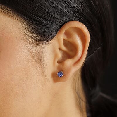 AAA Tanzanite 1.50 ctw Solitaire Stud Earrings in Rhodium Over Sterling Silver