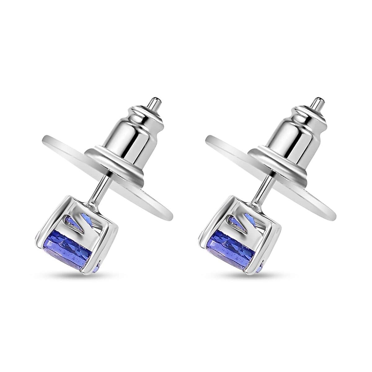 AAA Tanzanite 1.50 ctw Solitaire Stud Earrings in Rhodium Over Sterling Silver image number 3