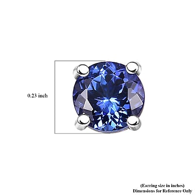 AAA Tanzanite 1.50 ctw Solitaire Stud Earrings in Rhodium Over Sterling Silver