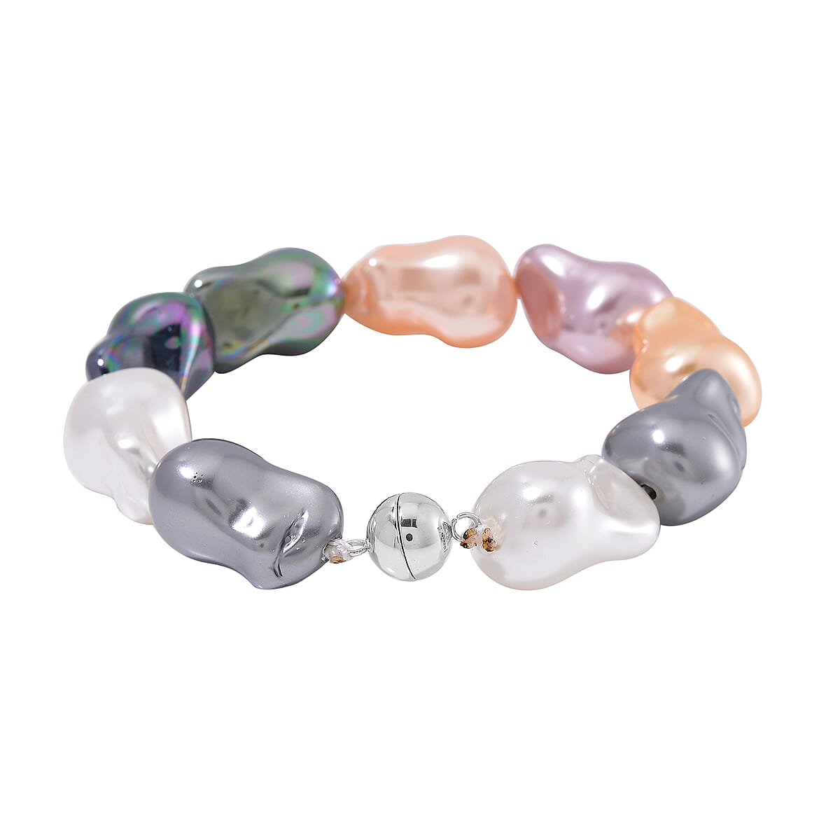 Multi Color Shell Pearl Bracelet in Stainless Steel (8.50 In) image number 2