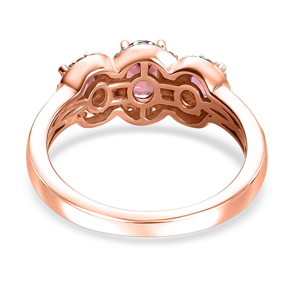 D'Joy Ouro Fino Rubellite and Moissanite 1.15 ctw Triple Halo Ring in 18K Vermeil Rose Gold Over Sterling Silver (Size 10.0)