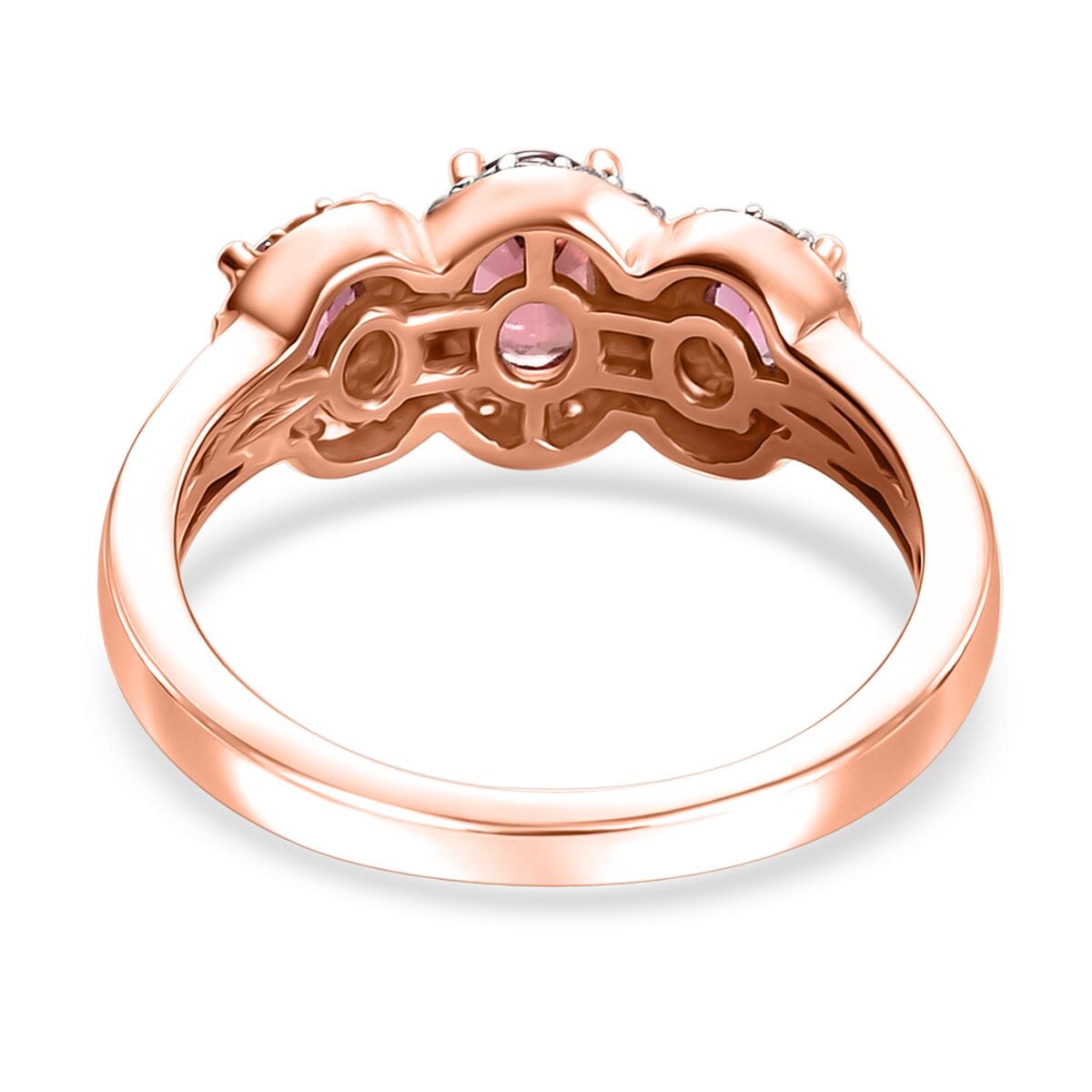 Ouro Fino Rubellite and Moissanite 1.15 ctw Triple Halo Ring in 18K Vermeil Rose Gold Over Sterling Silver (Size 10.0) image number 4