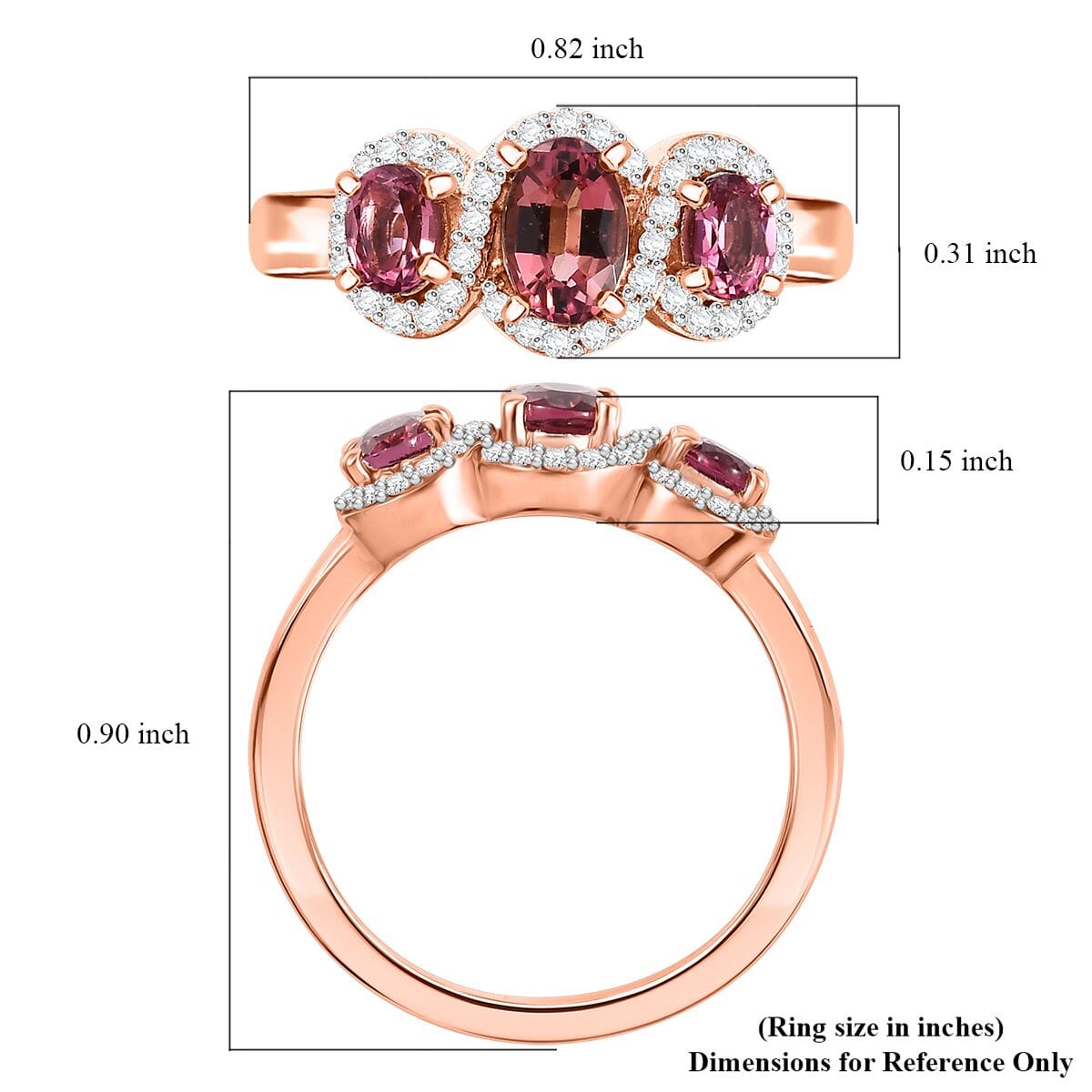 Ouro Fino Rubellite and Moissanite 1.15 ctw Triple Halo Ring in 18K Vermeil Rose Gold Over Sterling Silver (Size 10.0) image number 5