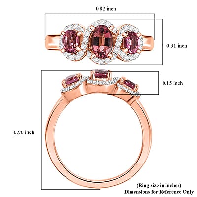 D'Joy Ouro Fino Rubellite and Moissanite 1.15 ctw Triple Halo Ring in 18K Vermeil Rose Gold Over Sterling Silver (Size 10.0)