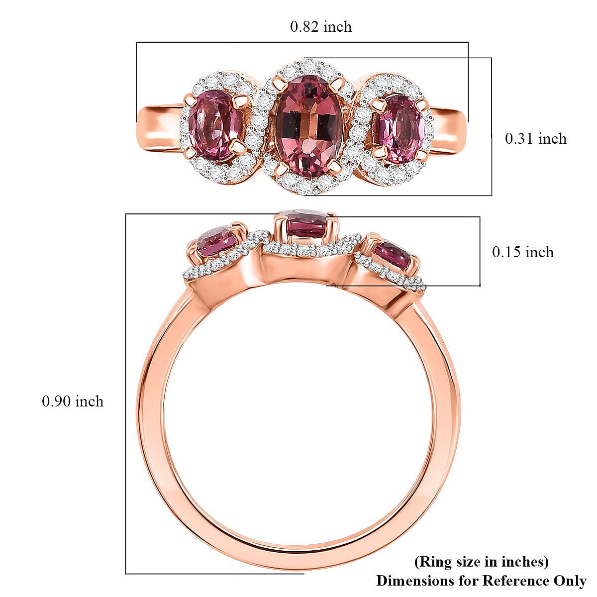 D'Joy Ouro Fino Rubellite and Moissanite 1.15 ctw Triple Halo Ring in 18K Vermeil Rose Gold Over Sterling Silver (Size 5.0) image number 5