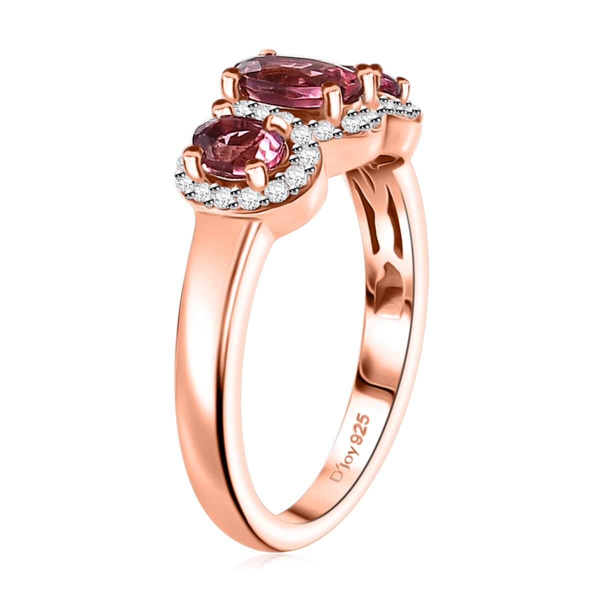 Ouro Fino Rubellite and Moissanite 1.15 ctw Triple Halo Ring in 18K Vermeil Rose Gold Over Sterling Silver (Size 8.0) image number 3