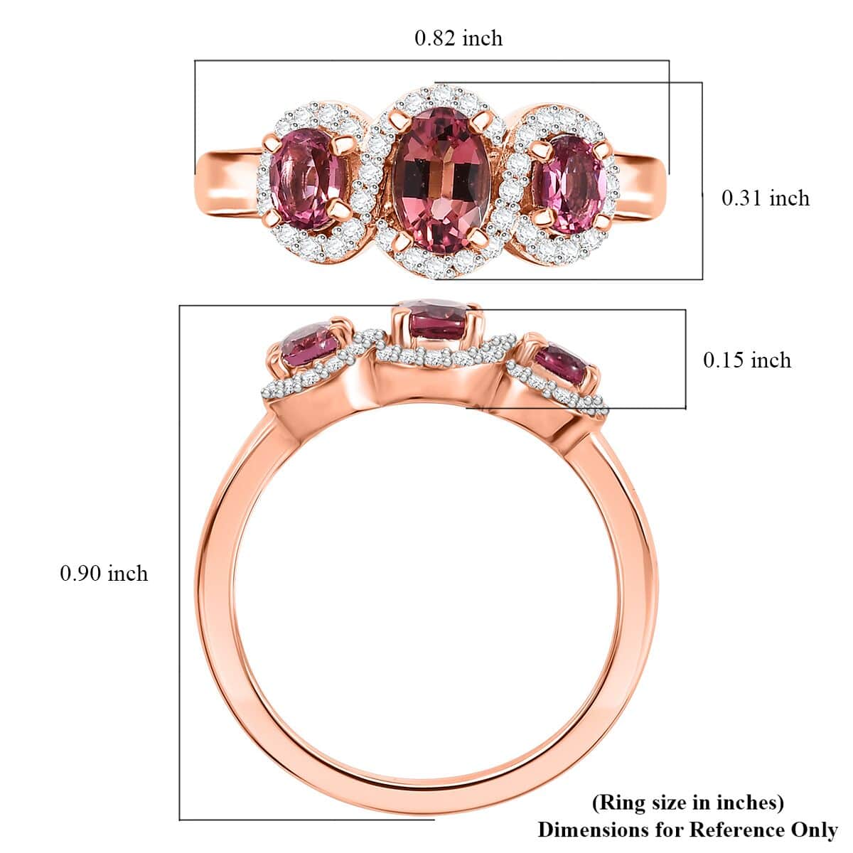 Ouro Fino Rubellite and Moissanite 1.15 ctw Triple Halo Ring in 18K Vermeil Rose Gold Over Sterling Silver (Size 8.0) image number 5