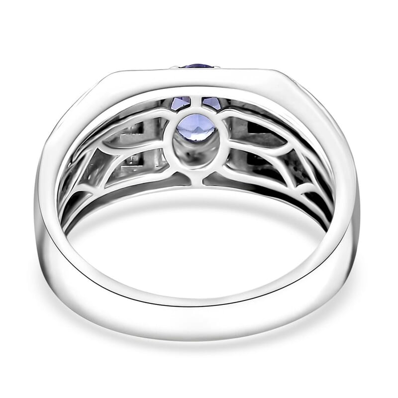 D'Joy AAA Tanzanite and Moissanite 1.10 ctw Men's Ring in Rhodium Over Sterling Silver (Size 10.0)