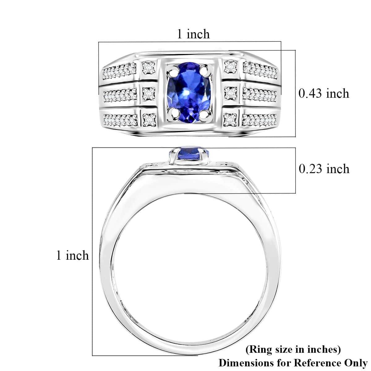 AAA Tanzanite and Moissanite 1.10 ctw Men's Ring in Rhodium Over Sterling Silver (Size 10.0) image number 5