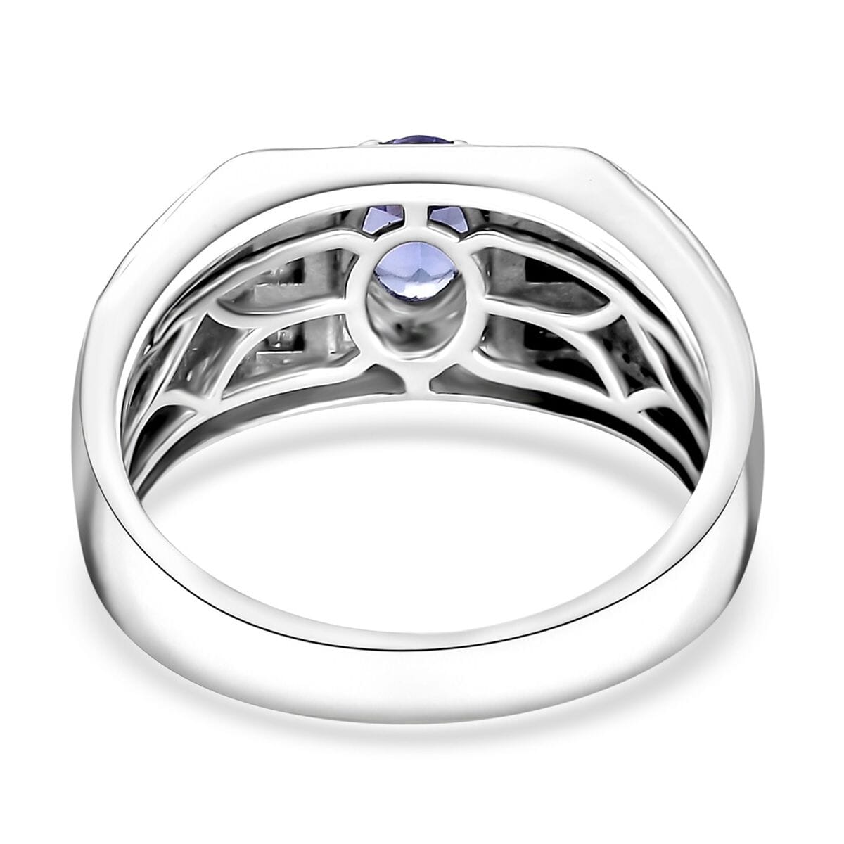 AAA Tanzanite and Moissanite 1.10 ctw Men's Ring in Rhodium Over Sterling Silver (Size 13.0) image number 4
