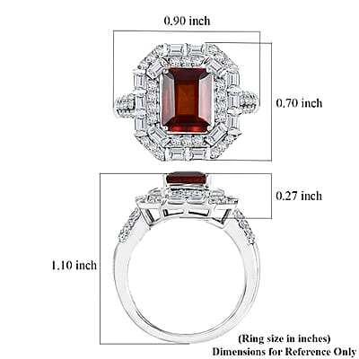 D'Joy Ceylon Hessonite Garnet and Moissanite 4.15 ctw Art Deco Ring in Rhodium Over Sterling Silver (Size 10.0)