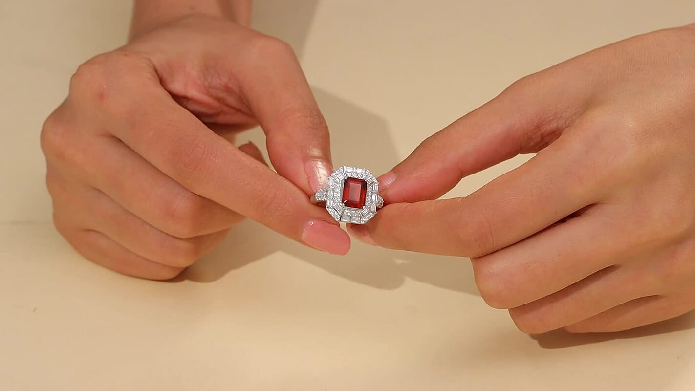D'Joy Hessonite Garnet and Moissanite 4.15 ctw Ring in Rhodium Over Sterling Silver (Size 10.0)