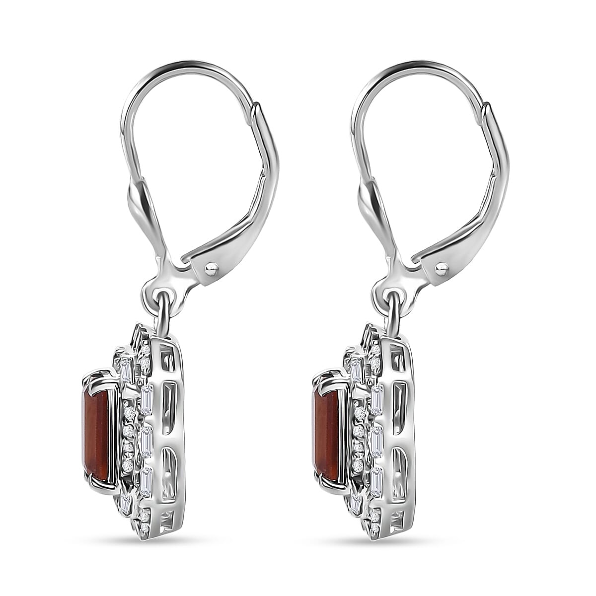 D'Joy Ceylon Hessonite Garnet and Moissanite 3.15 ctw Art Deco Earrings in Rhodium Over Sterling Silver image number 3