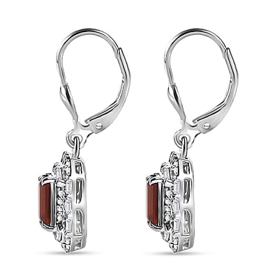 D'Joy Ceylon Hessonite Garnet and Moissanite 3.15 ctw Art Deco Earrings in Rhodium Over Sterling Silver