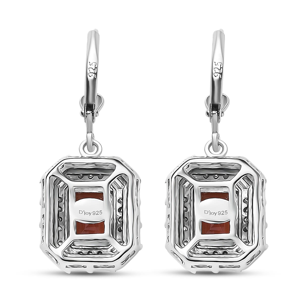 D'Joy Ceylon Hessonite Garnet and Moissanite 3.15 ctw Art Deco Earrings in Rhodium Over Sterling Silver image number 4