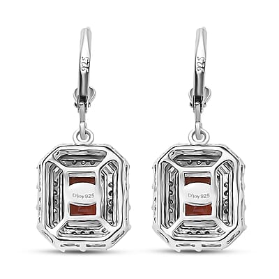 D'Joy Ceylon Hessonite Garnet and Moissanite 3.15 ctw Art Deco Earrings in Rhodium Over Sterling Silver