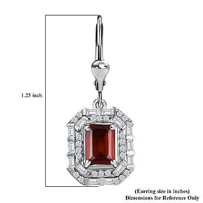 D'Joy Ceylon Hessonite Garnet and Moissanite 3.15 ctw Art Deco Earrings in Rhodium Over Sterling Silver