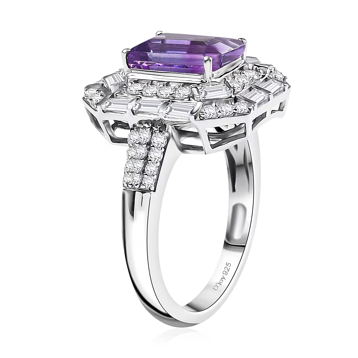 D'Joy Premium Moroccan Amethyst and Moissanite 3.50 ctw Art Deco Ring in Rhodium Over Sterling Silver (Size 10.0) image number 3