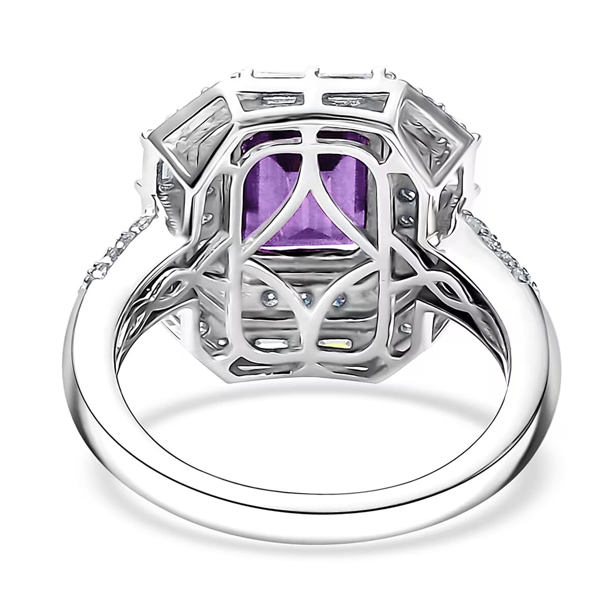 D'Joy Premium Moroccan Amethyst and Moissanite 3.50 ctw Art Deco Ring in Rhodium Over Sterling Silver (Size 5.0) image number 4