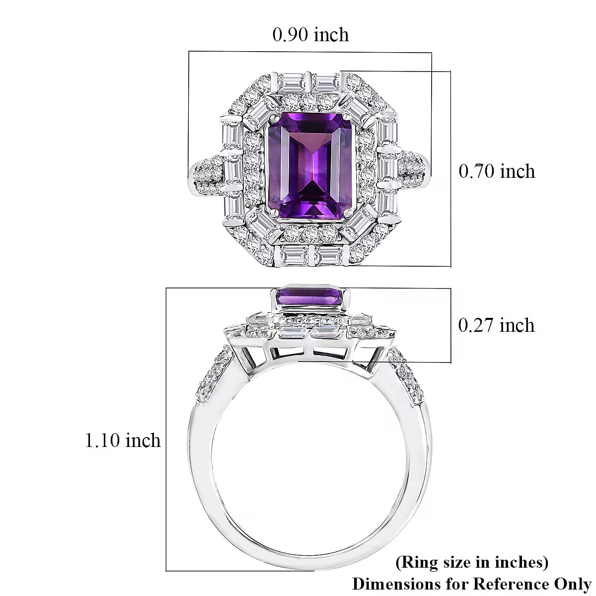 D'Joy Premium Moroccan Amethyst and Moissanite 3.50 ctw Art Deco Ring in Rhodium Over Sterling Silver (Size 5.0) image number 5